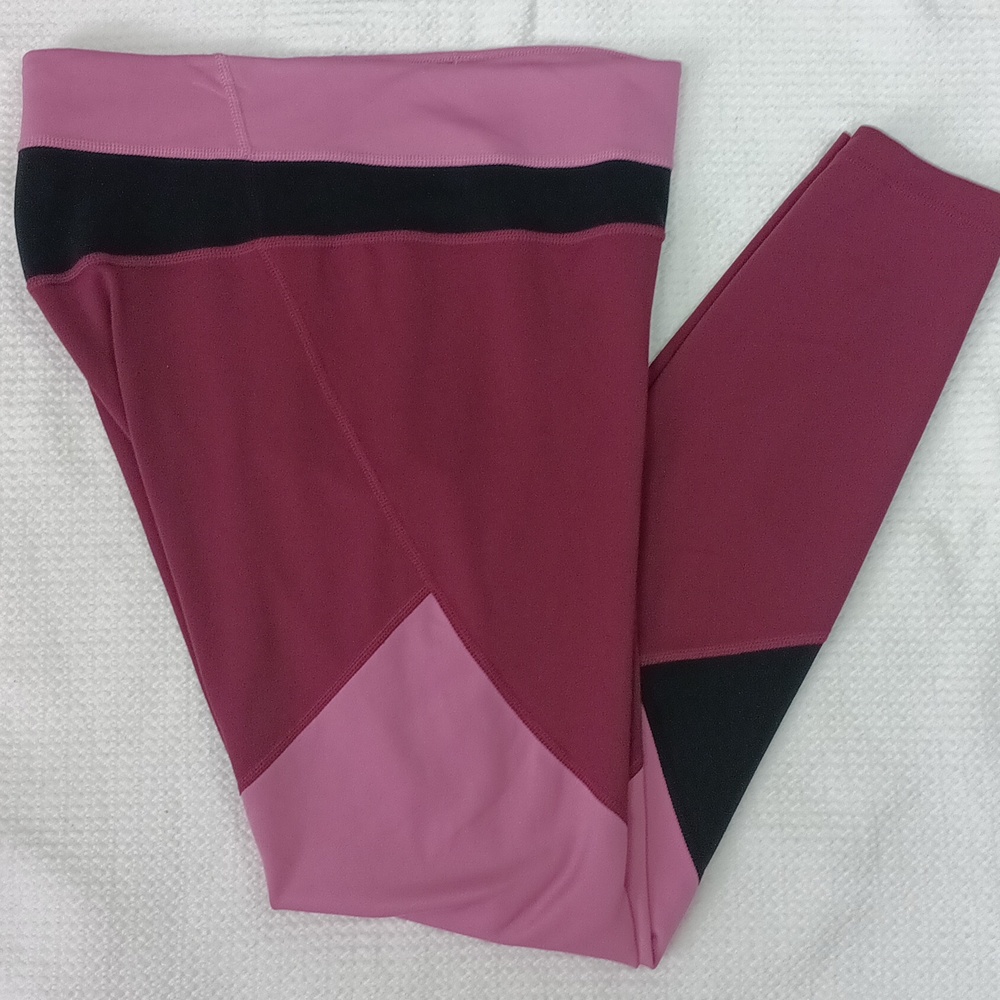 Nike Womens One Dri - Fit Geometric Pink Wine Black Colorblock Leggings sz M - Picture 8 of 11